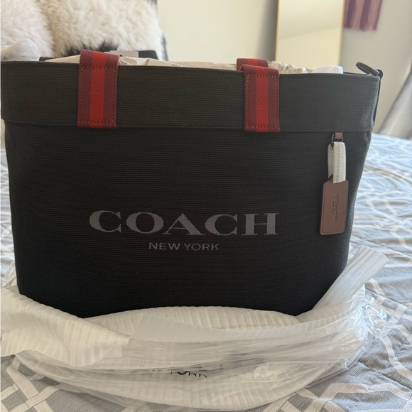 COACH CJ486 Canvas Tote 38 Tote Bag Black Multi - Picture 6 of 8